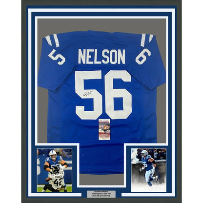 Framed autographed Quenton Nelson Indianapolis Colts blue jersey with number 56