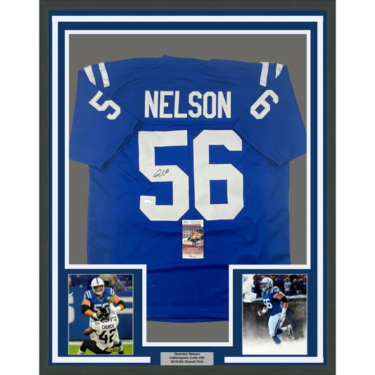 Framed autographed Quenton Nelson Indianapolis Colts blue jersey with number 56