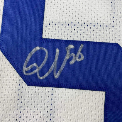White and blue mesh Quenton Nelson jersey with silver autograph, perfect for your man cave
