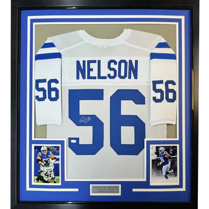 Framed Autographed Quenton Nelson 35x39 Indianapolis White Football Jersey JSA COA | Hall of Fame Sports Memorabilia | vintageantiquesgifts.com