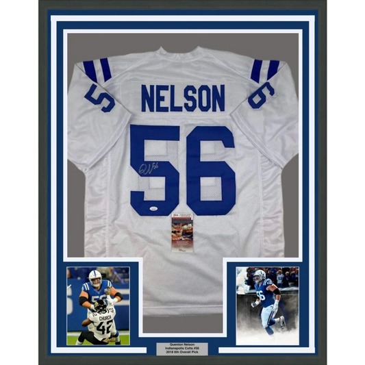 Professionally framed Quenton Nelson autographed jersey perfect for your man cave setup