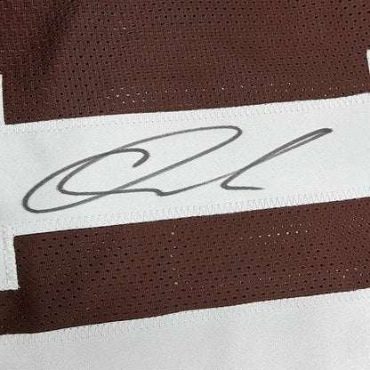 Framed Autographed Quinshon Judkins 35x39 Cleveland Football Brown Jersey Beckett BAS COA | Certified Authentic Signed Memorabilia | vintageantiquesgifts.com