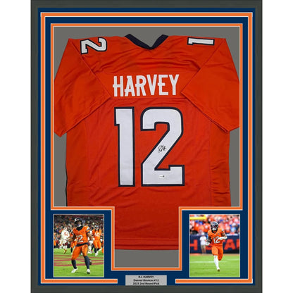 Framed Autographed RJ Harvey 35x36 Denver Orange Football Jersey JSA COA | Hall of Fame Sports Memorabilia | vintageantiquesgifts.com