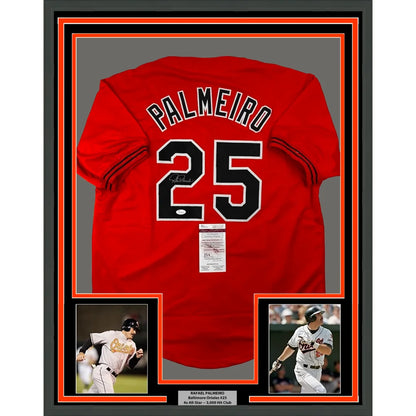 Framed Autographed Rafael Palmeiro 35x39 Baltimore Orange Baseball Jersey JSA COA | Hall of Fame Sports Memorabilia | vintageantiquesgifts.com