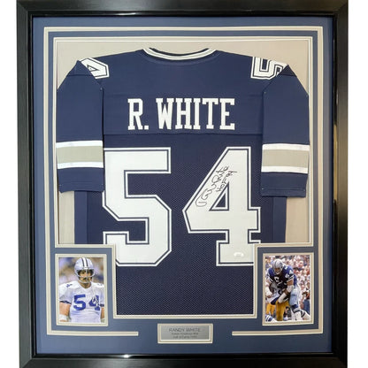 Framed Randy White HOF autographed jersey with photos, perfect for your man cave