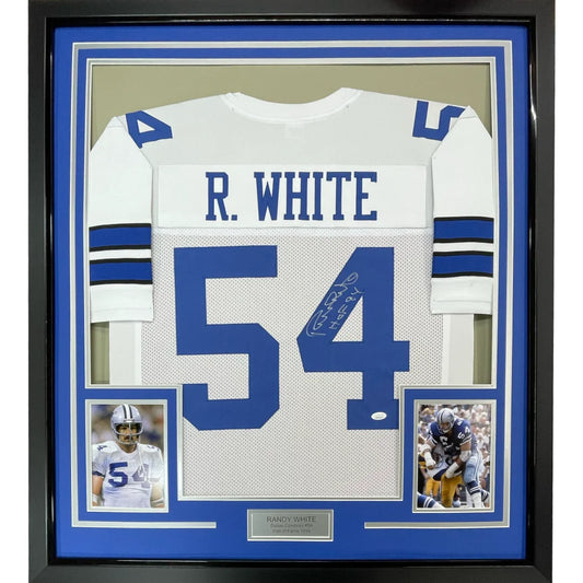 Framed Randy White Dallas Cowboys jersey with autograph and two photos ready to hang