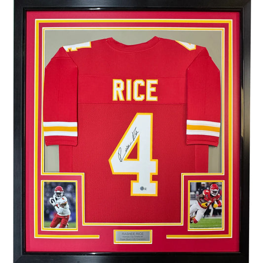 Framed Rashee Rice red Chiefs jersey with Beckett BAS COA