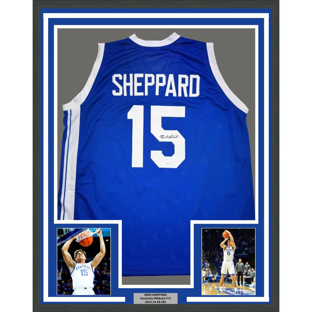 Framed SHEPPARD blue basketball jersey 35x39 inches perfect for your man cave