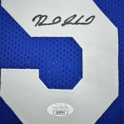 Blue sports jersey 35x39 inches with white number 3 and black autograph for your man cave