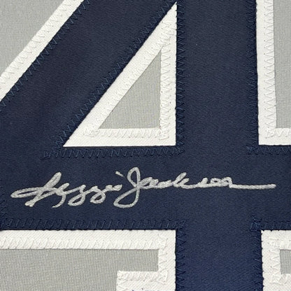 Framed Autographed Reggie Jackson 35x39 New York Grey Baseball Jersey JSA COA | Certified Authentic Signed Memorabilia | vintageantiquesgifts.com
