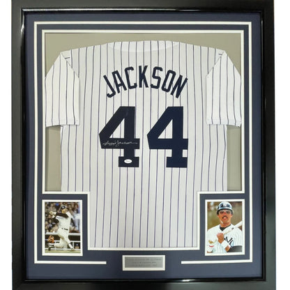 Framed autographed Reggie Jackson New York Yankees pinstripe jersey with number 44