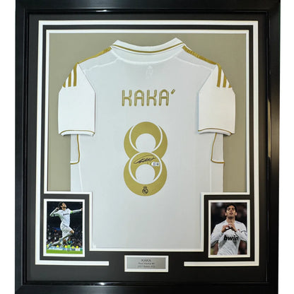 Framed signed Kaka Real Madrid white gold retro jersey with COA