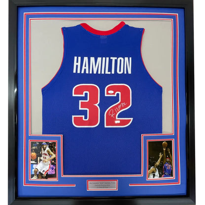 Framed Autographed Richard Rip Hamilton 35x39 Detroit Blue Basketball Jersey JSA COA | Hall of Fame Sports Memorabilia | vintageantiquesgifts.com