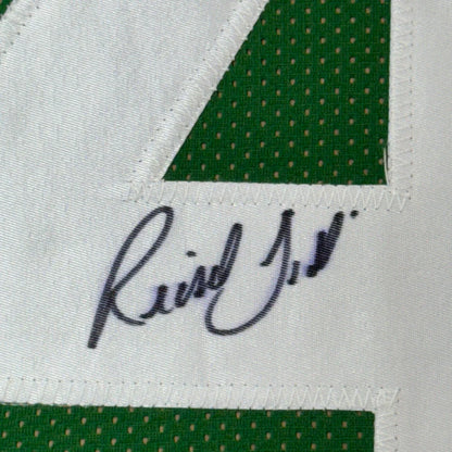 Signed green and white Richard Todd New York Jets jersey with framed photos