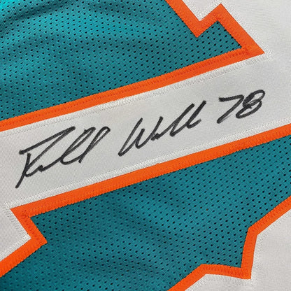 Framed Autographed Richmond Webb 35x39 Miami Teal Football Jersey JSA COA | Certified Authentic Signed Memorabilia | vintageantiquesgifts.com