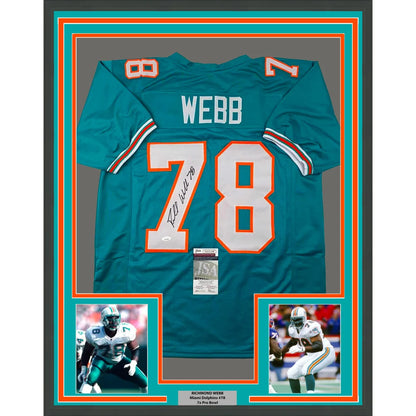 Framed Miami Dolphins Richmond Webb Miami Teal jersey with autograph for your man cave