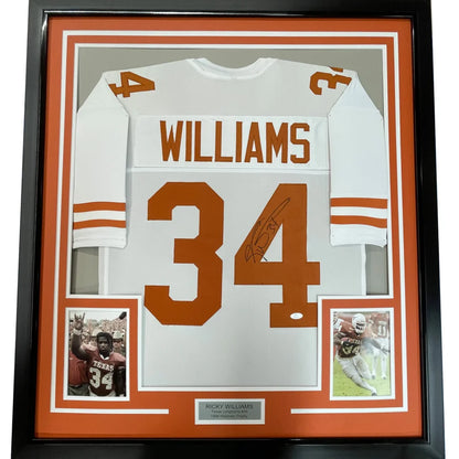 Framed autographed Ricky Williams Texas white Longhorns jersey #34 JSA COA