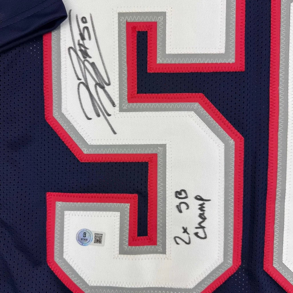 Autographed Patriots jersey with number 5 in white red and blue, ready to display