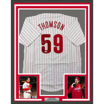 Framed autographed Rob Thomson Philadelphia pinstripe jersey with number 59