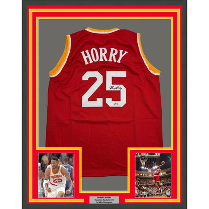Framed Autographed Robert Horry 35x39 Houston Red Basketball Jersey Beckett BAS COA | Hall of Fame Sports Memorabilia | vintageantiquesgifts.com