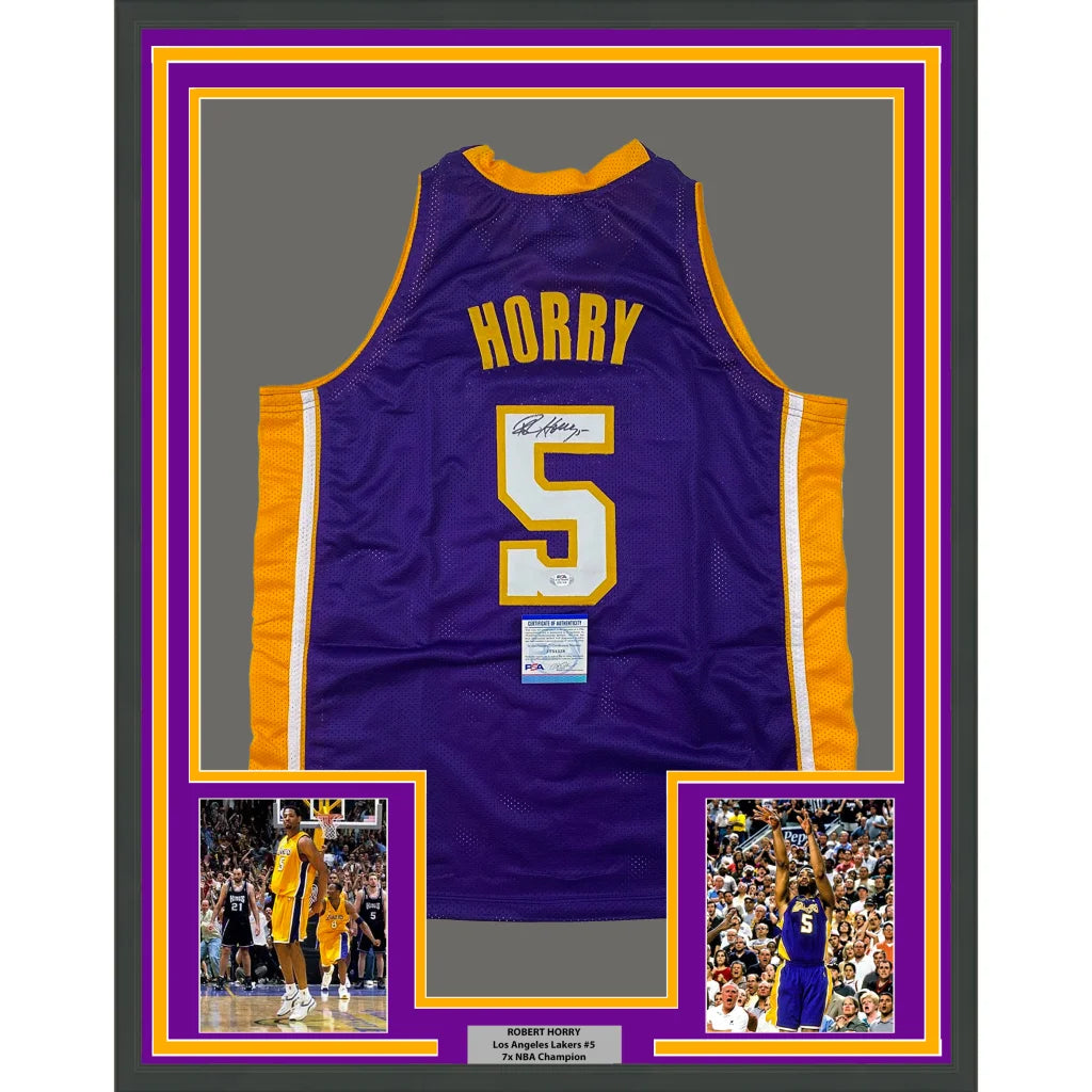 Framed Robert Horry PSA DNA autographed Lakers jersey perfect for your man cave