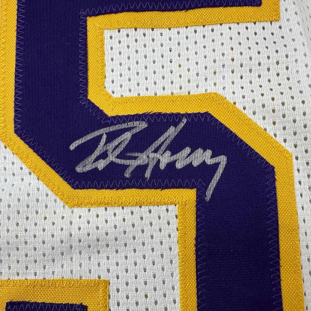 Framed autographed Robert Horry white LA Lakers jersey with number 5, Beckett BAS COA