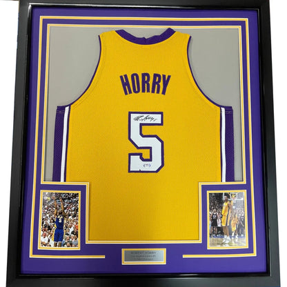 Framed Autographed Robert Horry 35x39 Los Angeles LA Yellow Basketball Jersey PSA/DNA COA | Hall of Fame Sports Memorabilia | vintageantiquesgifts.com