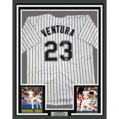 Framed Robin Ventura autographed White Sox jersey with photos, perfect for fans