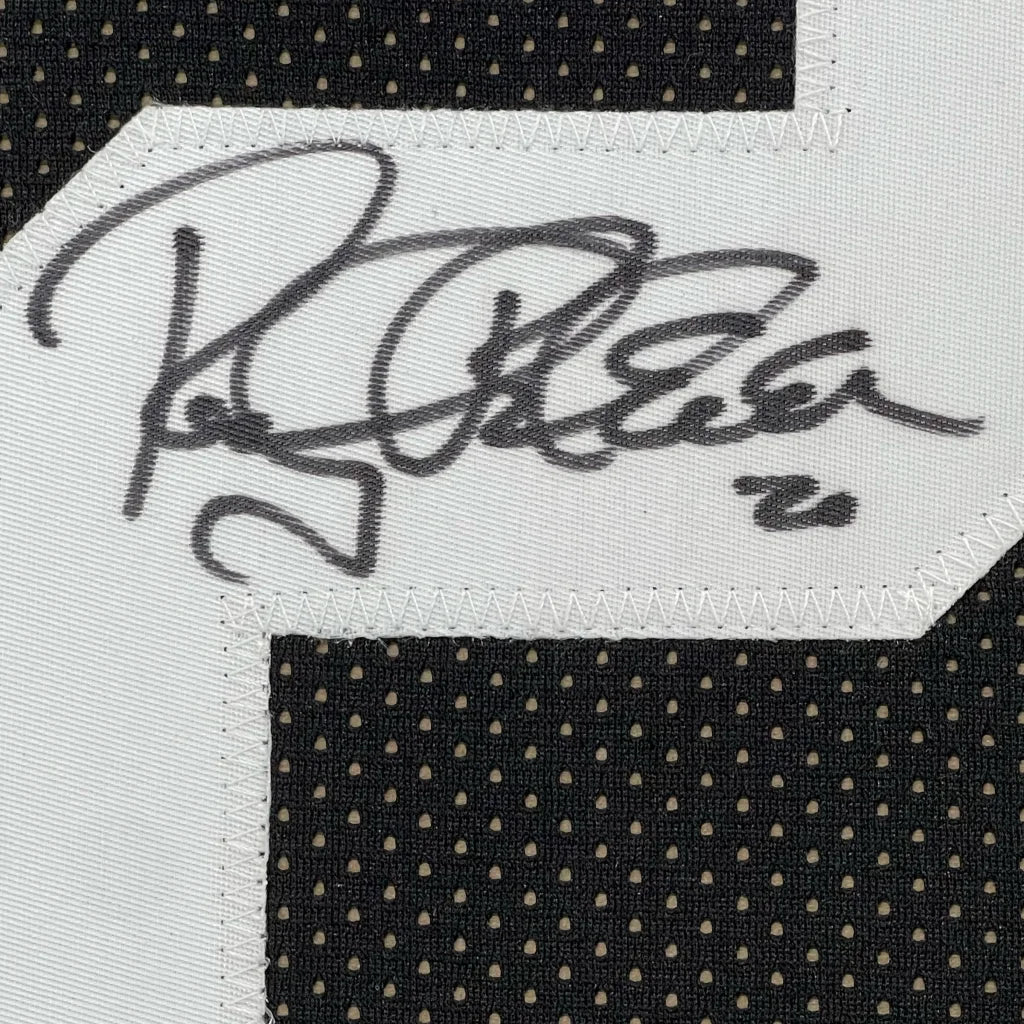 Autographed black and white Steelers jersey wall art with 5x7 photos, professionally framed
