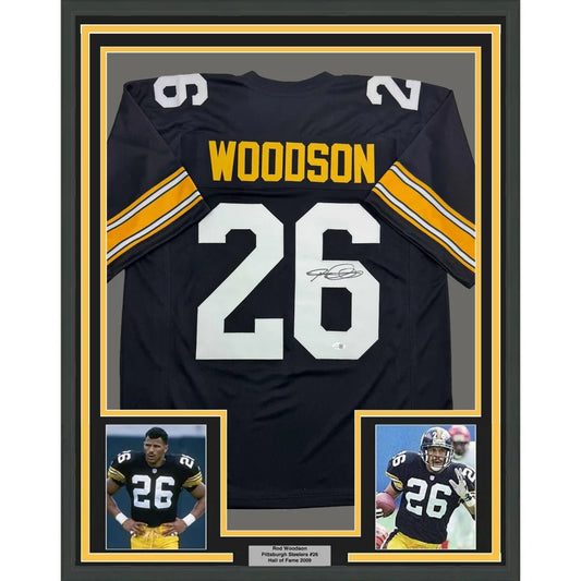 Professionally framed Rod Woodson Steelers jersey for your man cave display