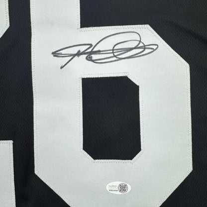 Black jersey with white numbers and autograph, professionally framed for your man cave