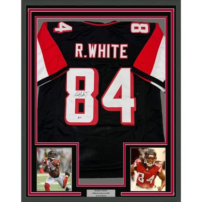 Framed autographed Roddy White black Atlanta Falcons jersey number 84 Beckett COA
