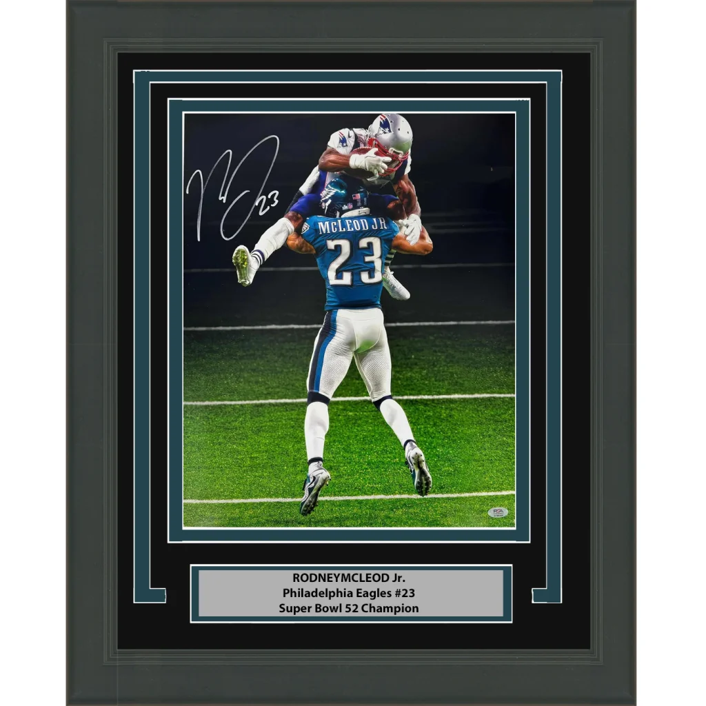 Framed Autographed Rodney McLeod Jr. Philadelphia Eagles Super Bowl LII 52 Hit 16x20 Football Photo PSA/DNA COA | Hall of Fame Sports Memorabilia | vintageantiquesgifts.com