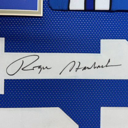 Framed autographed Roger Staubach Dallas blue mesh football jersey Beckett COA