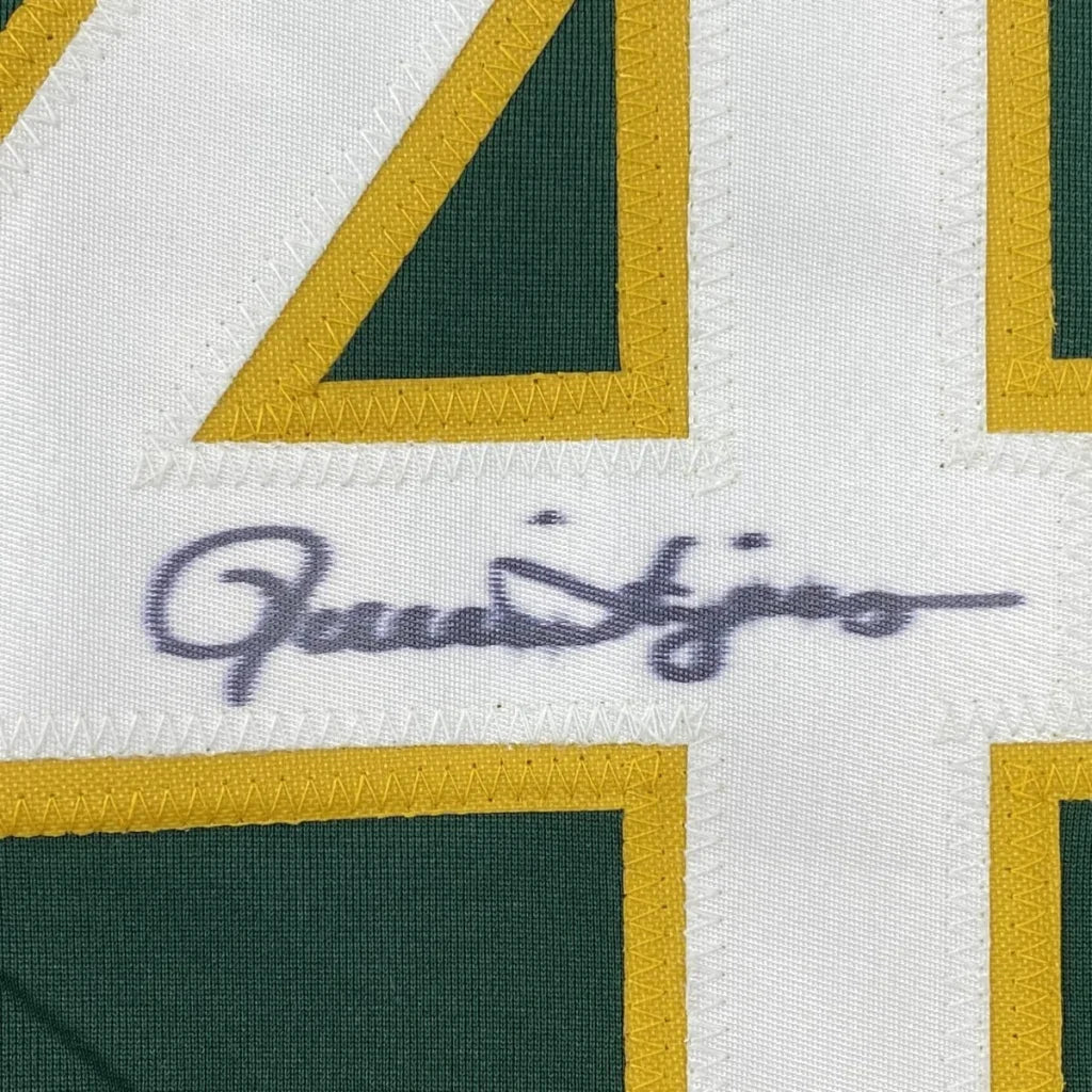 Framed Autographed Rollie Fingers 35x39 Oakland Green Baseball Jersey JSA COA | Certified Authentic Signed Memorabilia | vintageantiquesgifts.com