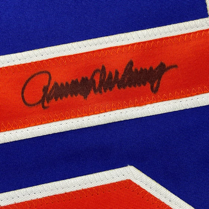 Autographed York Blue Baseball Jersey for Man Cave Display, blue baseball jersey style