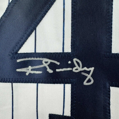 Autographed pinstriped Yankees jersey with number 44 from Ron Guidry for fans