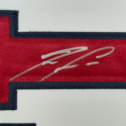 Framed Autographed Ronald Acuna Jr. 35x39 Atlanta White Baseball Jersey JSA COA | Certified Authentic Signed Memorabilia | vintageantiquesgifts.com