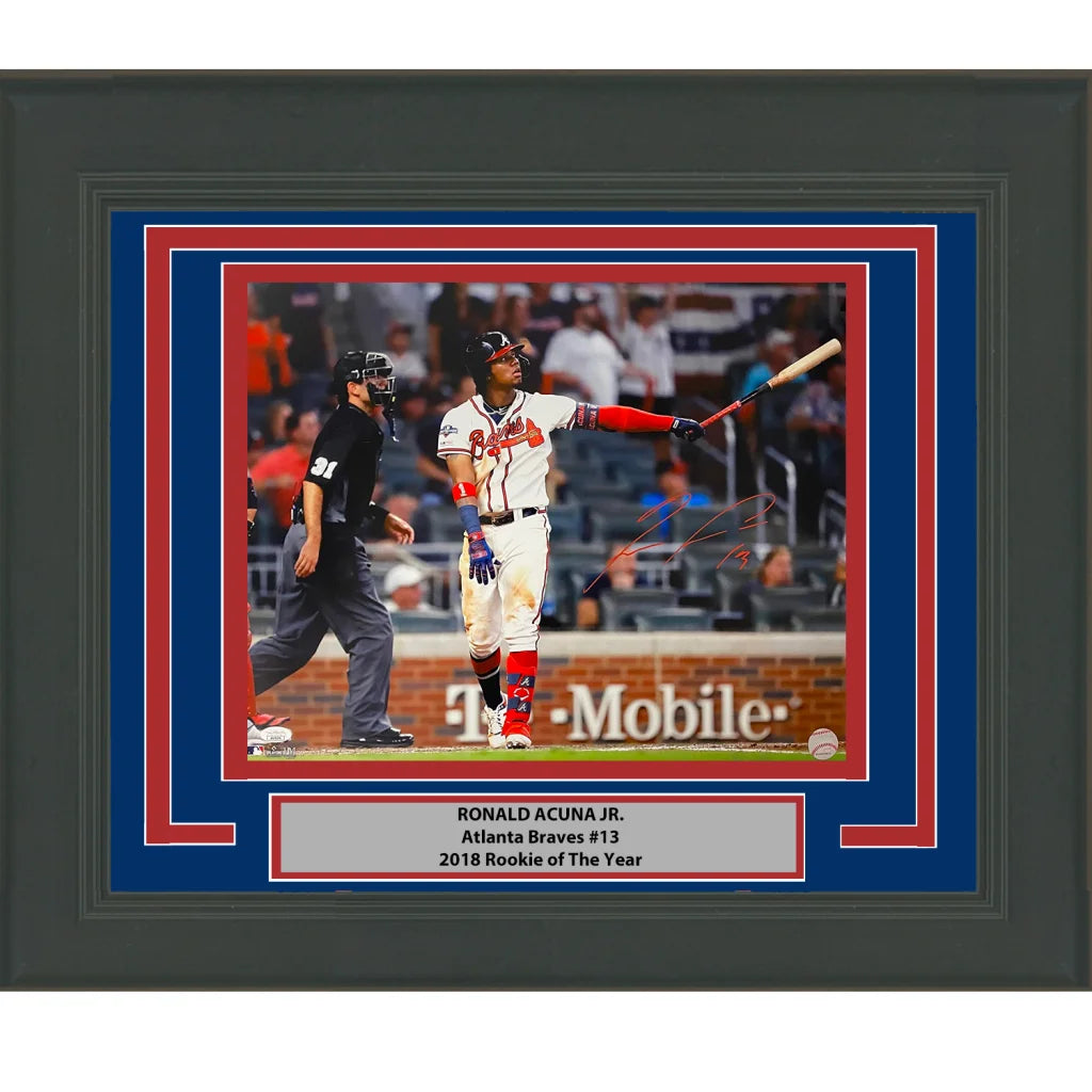 Framed Ronald Acuna photo with plaque for Braves man cave, JSA COA included