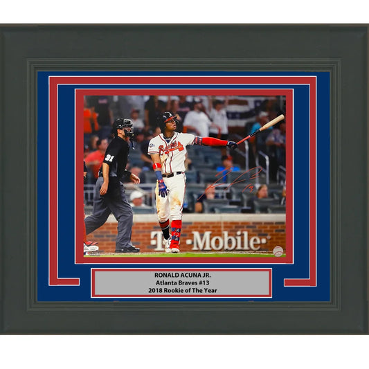 Framed Ronald Acuna photo with plaque for Braves man cave, JSA COA included