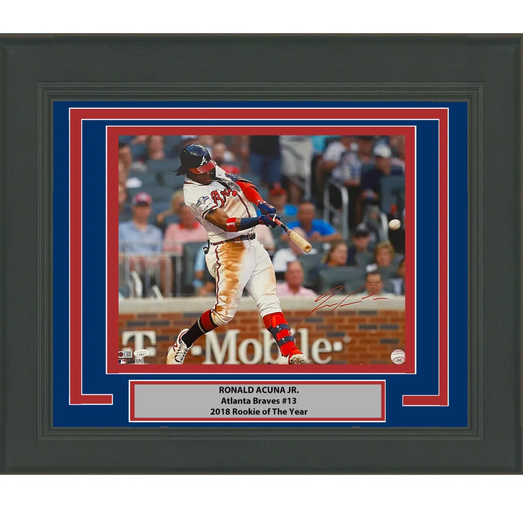 Framed Autographed Ronald Acuna Jr. Atlanta Braves 16x20 Baseball Photo JSA COA #10 | Hall of Fame Sports Memorabilia | vintageantiquesgifts.com