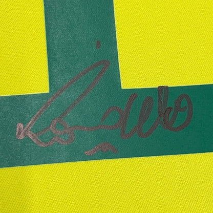 Green fabric with Ronaldo Nazario signature for your man cave jersey display