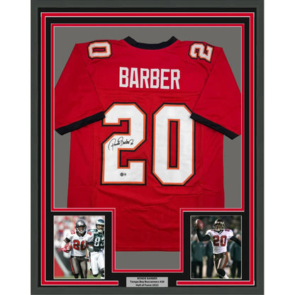 Framed Autographed Ronde Barber 35x39 Tampa Bay Red Football Jersey Beckett BAS COA | Hall of Fame Sports Memorabilia | vintageantiquesgifts.com