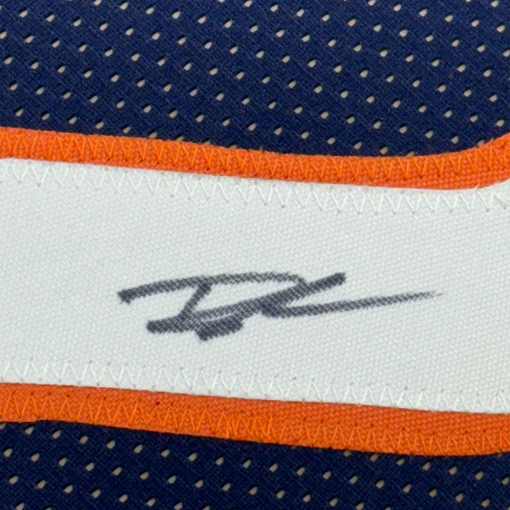 Dark blue Roschon Johnson Bears jersey with black autograph, professionally framed collectible