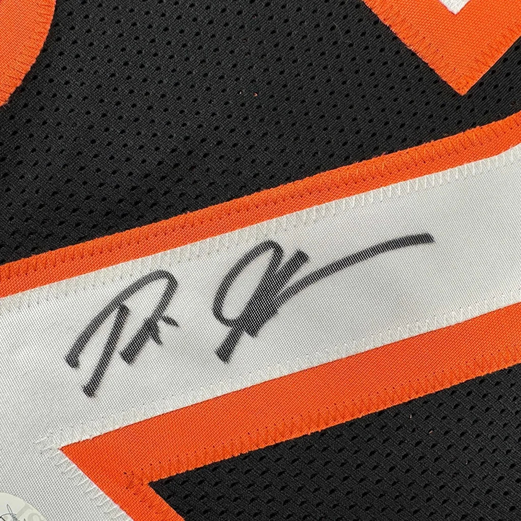 Framed Autographed Rudi Johnson 35x39 Cincinnati Black Football Jersey JSA COA | Certified Authentic Signed Memorabilia | vintageantiquesgifts.com