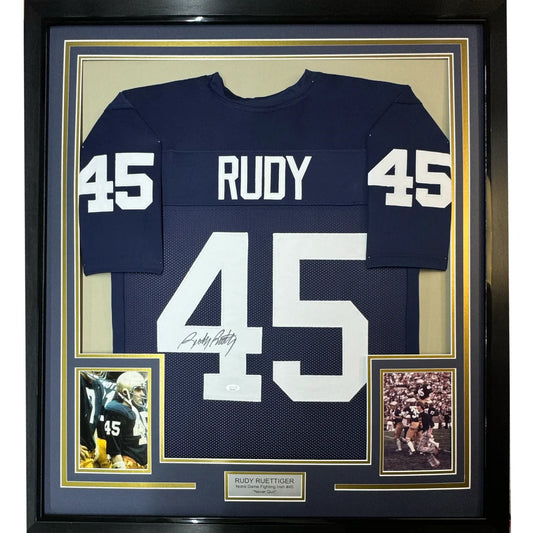Professionally framed man cave jersey with 5x7 photos and autographed memorabilia