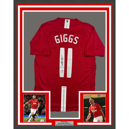 Framed Autographed Ryan Giggs 35x39 Manchester United Red Soccer Jersey Beckett BAS COA | Hall of Fame Sports Memorabilia | vintageantiquesgifts.com