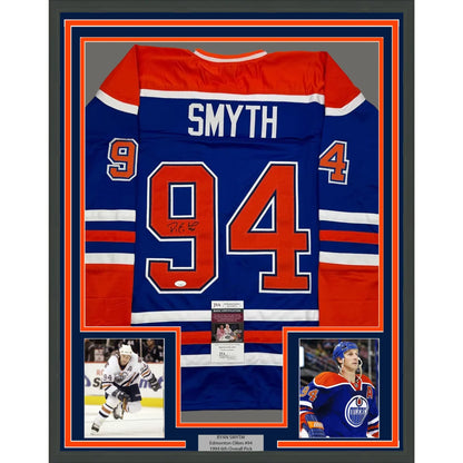 Framed Autographed Ryan Smyth 35x39 Edmonton Blue Hockey Jersey JSA COA | Hall of Fame Sports Memorabilia | vintageantiquesgifts.com