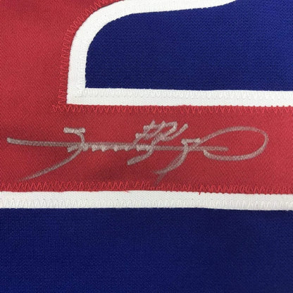 Framed Autographed Sammy Sosa 35x39 Chicago Blue Baseball Jersey JSA COA | Certified Authentic Signed Memorabilia | vintageantiquesgifts.com