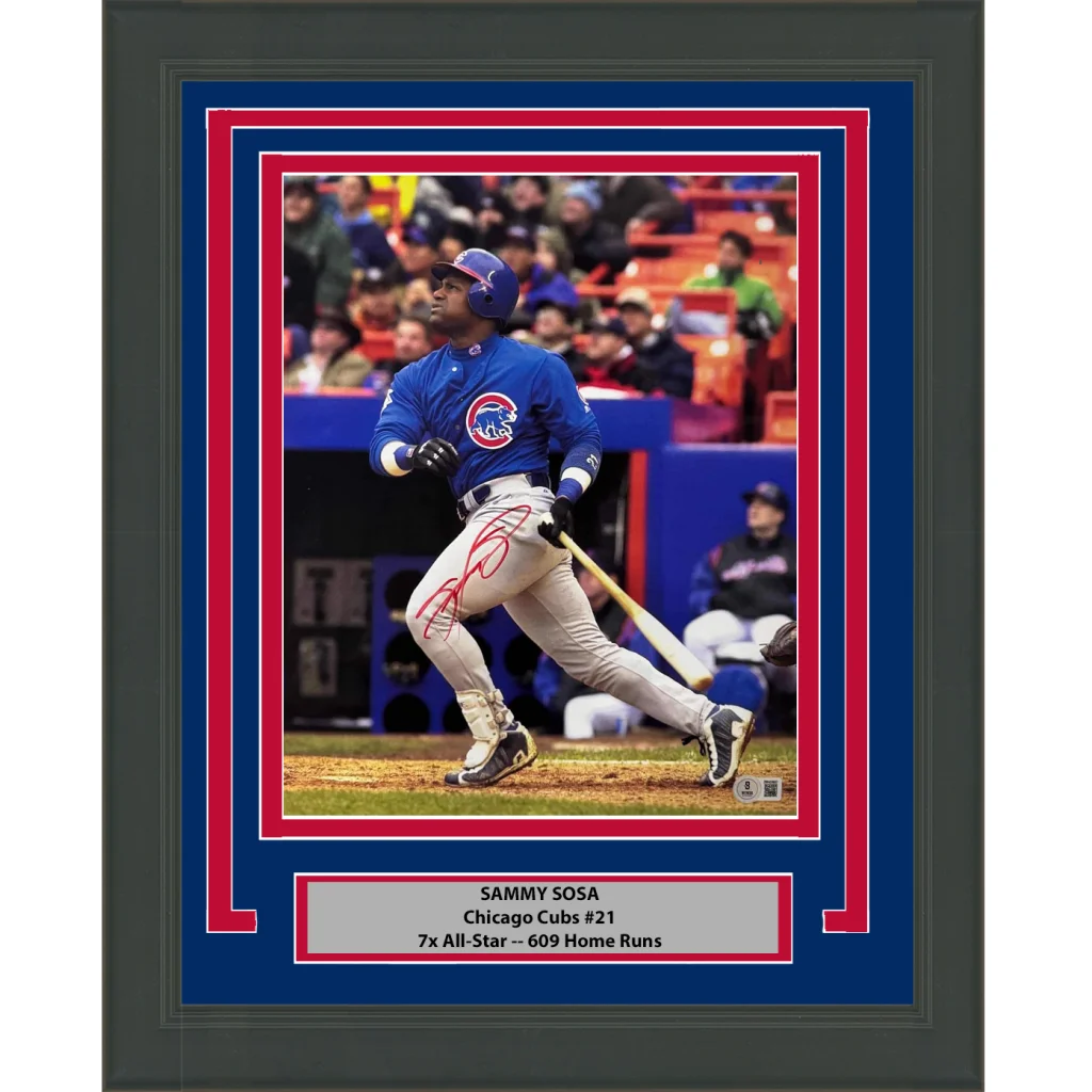 Framed Autographed Sammy Sosa Chicago Cubs 11x14 Baseball Photo Beckett BAS COA | Hall of Fame Sports Memorabilia | vintageantiquesgifts.com